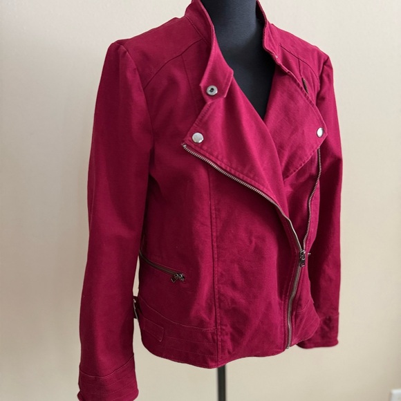 Banana Republic Jackets & Blazers - Banana Republic Moto Jacket Women M Red Wine Cotton Biker Zip Jacket Spring